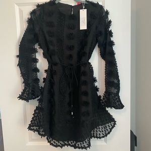 Embellished Pompom Black Dress